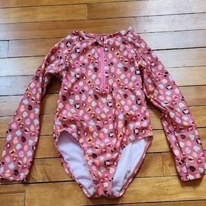 Cat & Jack Pink and White Swimsuit Long Sleeve Girl Xs 4/5